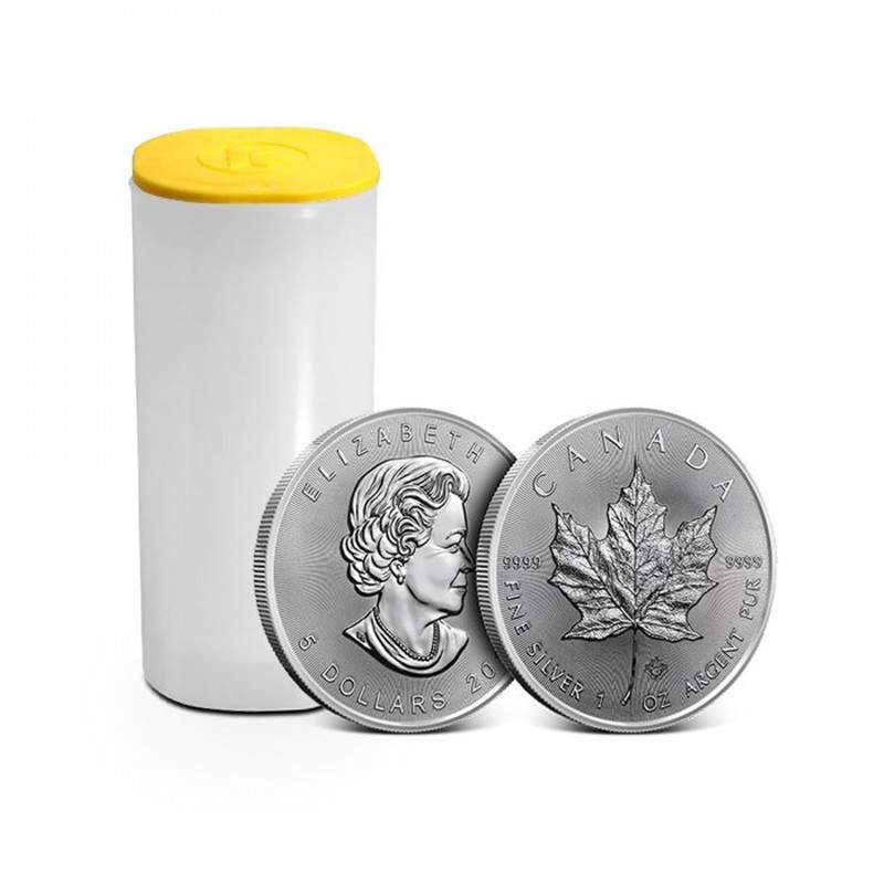 25-x-1-oz-maple-leaf-2021-silver-tube-bu 1 OZ Maple leaf silver coin tube .9999(RANDOM YEARS) - Image 1