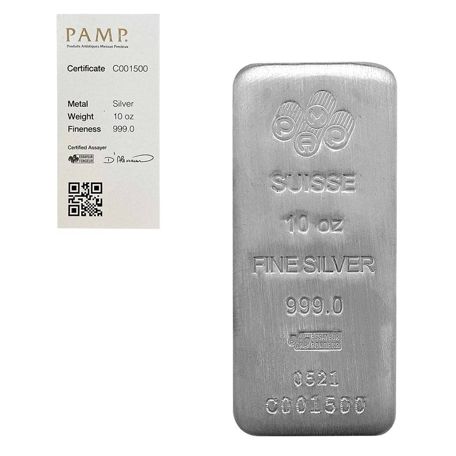 main_10_oz_pamp_suisse_silver_cast_bar_.999_fine_w_assay_copy-min 10 oz PAMP Suisse Silver Cast Bar .999 Fine (With Certificate) - Image 1