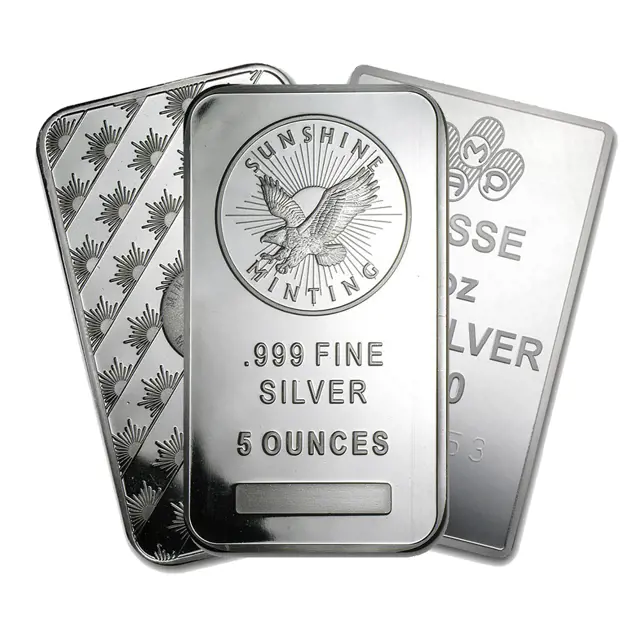 preowned-5oz-silver-bar 5 oz Silver Various Bar (Circulated) - Image 1